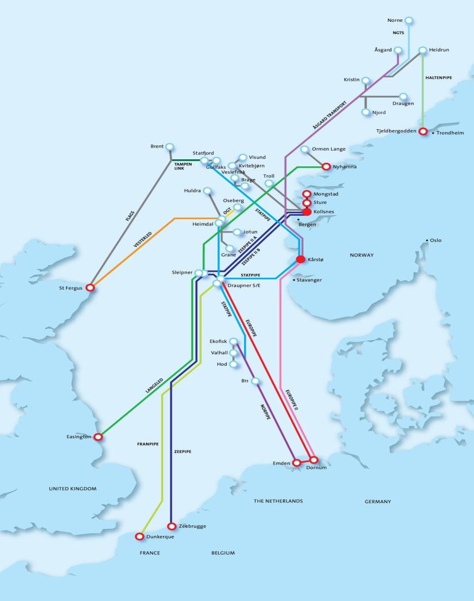 Gassled 2010 Spørsmål: Hvilket energinettverk har lengde tilsvarende avstanden fra (ytre) Hardangerfjord til California?