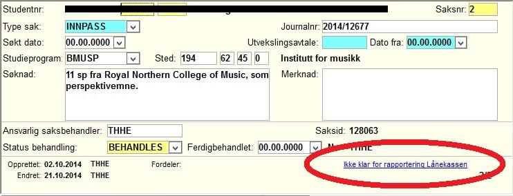 Klar til rapportering? Nederst til høyre i vinduet øverst til venstre, se bildet under, står status opp mot Lånekassen.