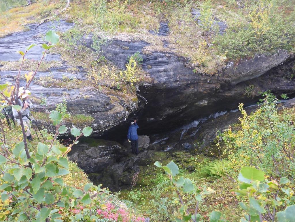 Side 23 Figur 1: Ett av stedene hvor elveløpet forsvinner inn i grottesystemer, her i Indre Savåga. Flomløp over blankskurt berg så vidt synlig til venstre i bildet.