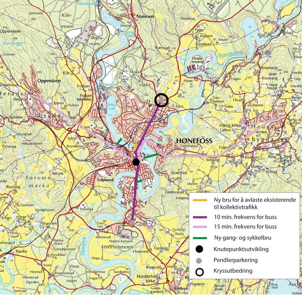 Konsept K2 Miljøkonsept Tiltakene har til hensikt å gjøre transportsystemet i Hønefoss bedre for miljøvennlig transport.