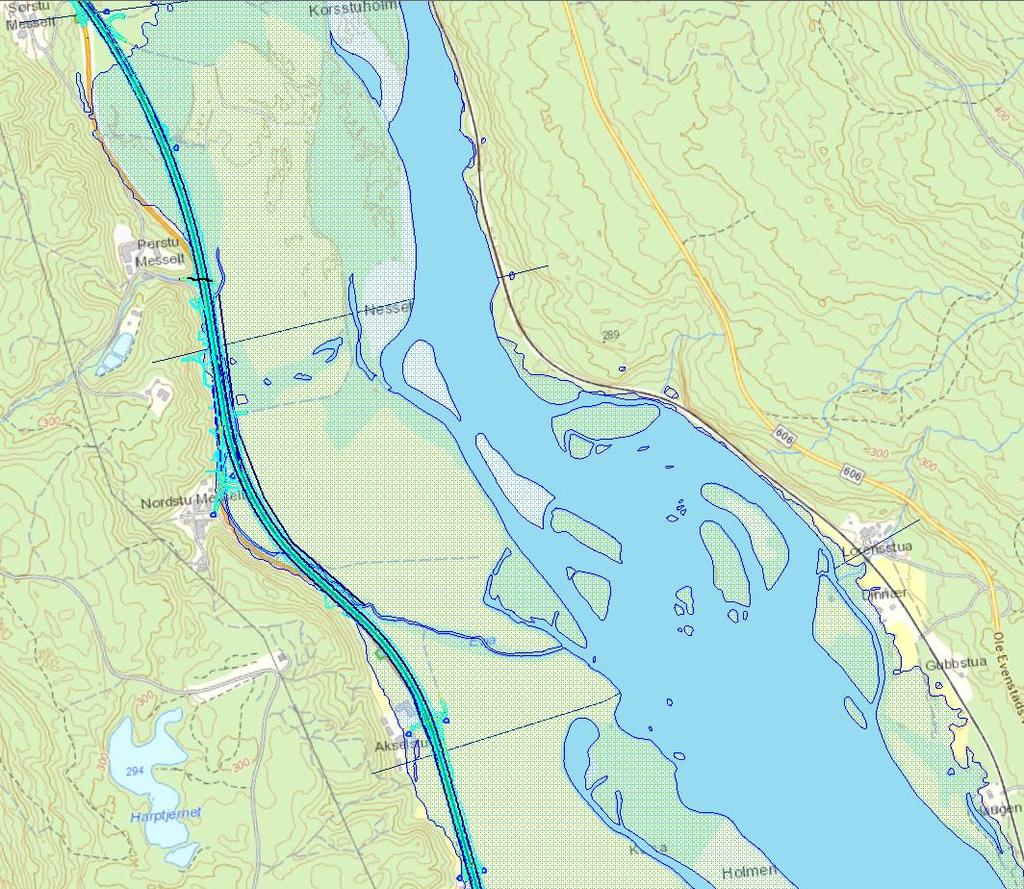 Påvirkning av flomvannstanden gjennom utbygging av vegen er aktuell på følgende steder: Rv 3. Evenstad-Imsroa S: Nordstu Messelt, Sørstu Messelt: Ny veglinje ligger innenfor 200-års flomsonen.