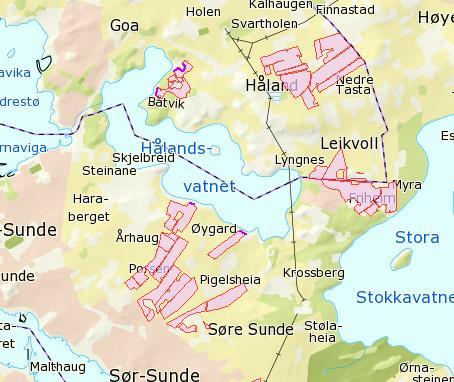 Hålandsvatnet Kart som viser areal det er teikna