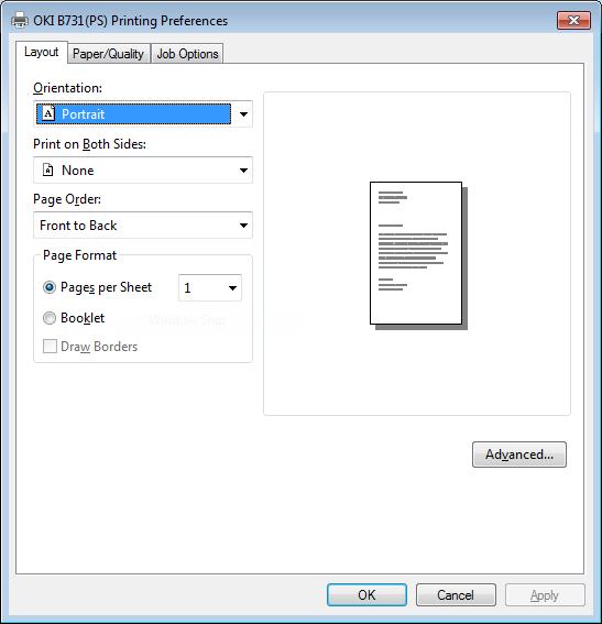 Beskrivelse av utskriftsfunksjoner For Windows PS Printer Driver kategorien [Layout (Layout)] kategorien [Papir/kvalitet (Paper/Quality)] 1 Praktiske utskriftsfunksjoner