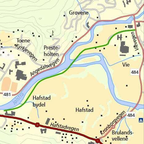 6.2.9 Frå Hafstadparken - bru til Prestholmen og til Vie, Svanehaug til Sentralsjukehuset Logisk vegval og kortaste strekning for både transportsyklisten og tursyklisten mellom sentralsjukehuset og