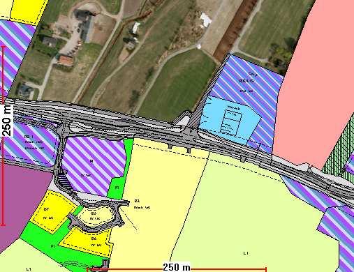 næringsområdet i nord og til nærings- og bustadområde i sør. Flaumfare < 1:50 Ut frå standardvurderingane i vedlegg blir det her standardklasse H6, 4 felts veg med 16 m breidde.