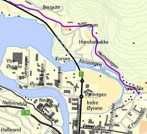 6.1.1 «Gamlevegen» til Florø frå Førde sentrum (Kyrkjevegen) til Hornnes Traseen er den same som var riksvegen frå Førde til Naustdal/ Florø fram til om lag 1970.