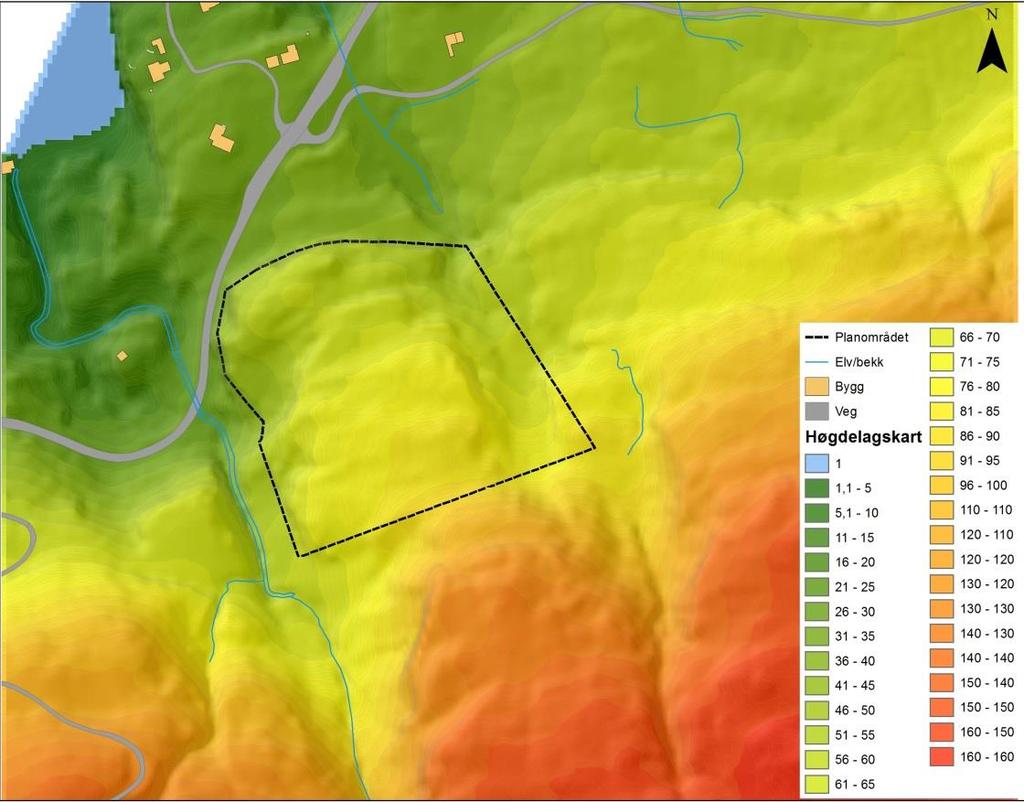 5.4 Topografi, landskapstrekk og vegetasjon Planområdet ligg i landskapsregion 21 Ytre fjordbygder på Vestlandet i institutt for skog og landskap sitt nasjonale klassifiseringssystem.