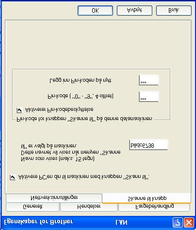 3 Velg kategorien Skanne til knapp i dialogboksen, og skriv inn navnet på PCen i Navn som vises-feltet. Navnet vises i displayet på maskinen. Som standard vises navnet på din PC.