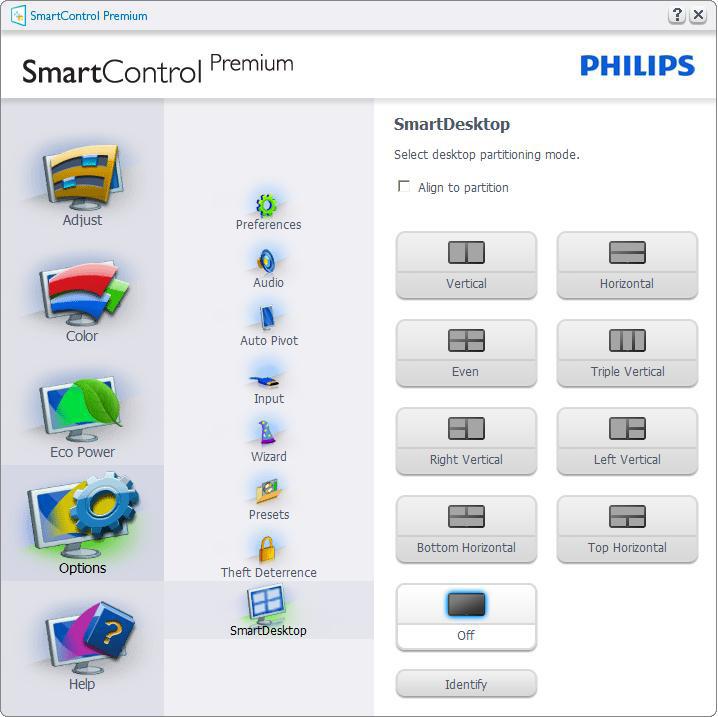 3. Bildeoptimering 3.6 SmartDesktop-veiledning SmartDesktop SmartDesktop er i SmartControl Premium. Installer SmartControl Premium og velg SmartDesktop fra Options (Alternativer).