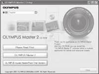 Windows 1 Sett CD-ROM-en inn i CD-ROM-stasjonen. OLYMPUS Masters setupskjerm vises. Hvis skjermen ikke vises må du dobbeltklikke på «Min datamaskin» og så klikke på CD-ROM-ikonet.