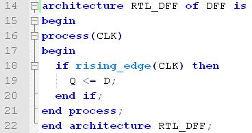 D-latch/D-flip-flop (sim/synth) Funksjonene rising_edge og falling_edge fra IEEE1164 gir