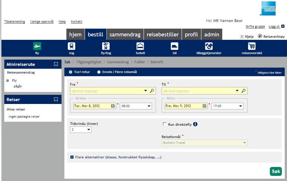 5 Bestillingssiden som startside Når du logger inn, kommer du rett til fanen bestill Her kan du enkelt søke og bestille, men også finne reiserelaterte linker under Reiseverktøy Du har