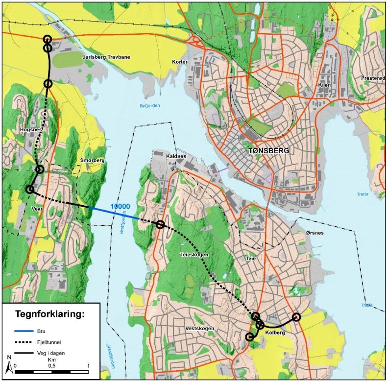 Figur 10: Alternativ 10 000: Høy bru Ramberg-Vear