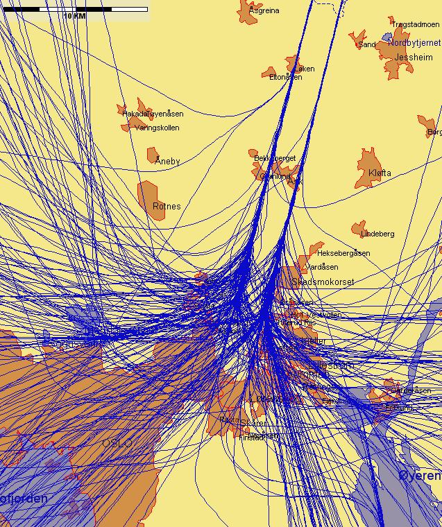 9.3.1 Landinger Landinger fra sør med jetfly, eksempeldag med nordlig trafikkretning hele dagen Figur 2. Fredag 28.