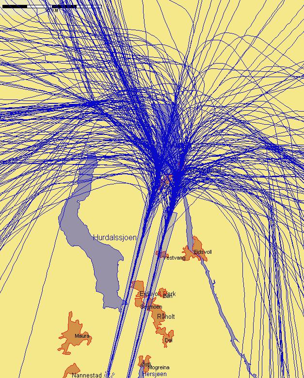 Landinger fra nord med jetfly, eksempeldag med sørlig trafikkretning hele dagen Figur 4. Fredag 21.