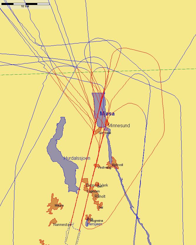 Jetflylandinger fra nord med lav høyde nord for N 60 30 00 Figur 9.