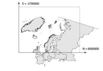 Figur. Origo for nummerering av hovedruter (her vist for sone 33). Statens kartverk sin kartbladinndeling for 1: 50 000 det er tilgjengelig på Internett her: (http://www.statkart.no/?