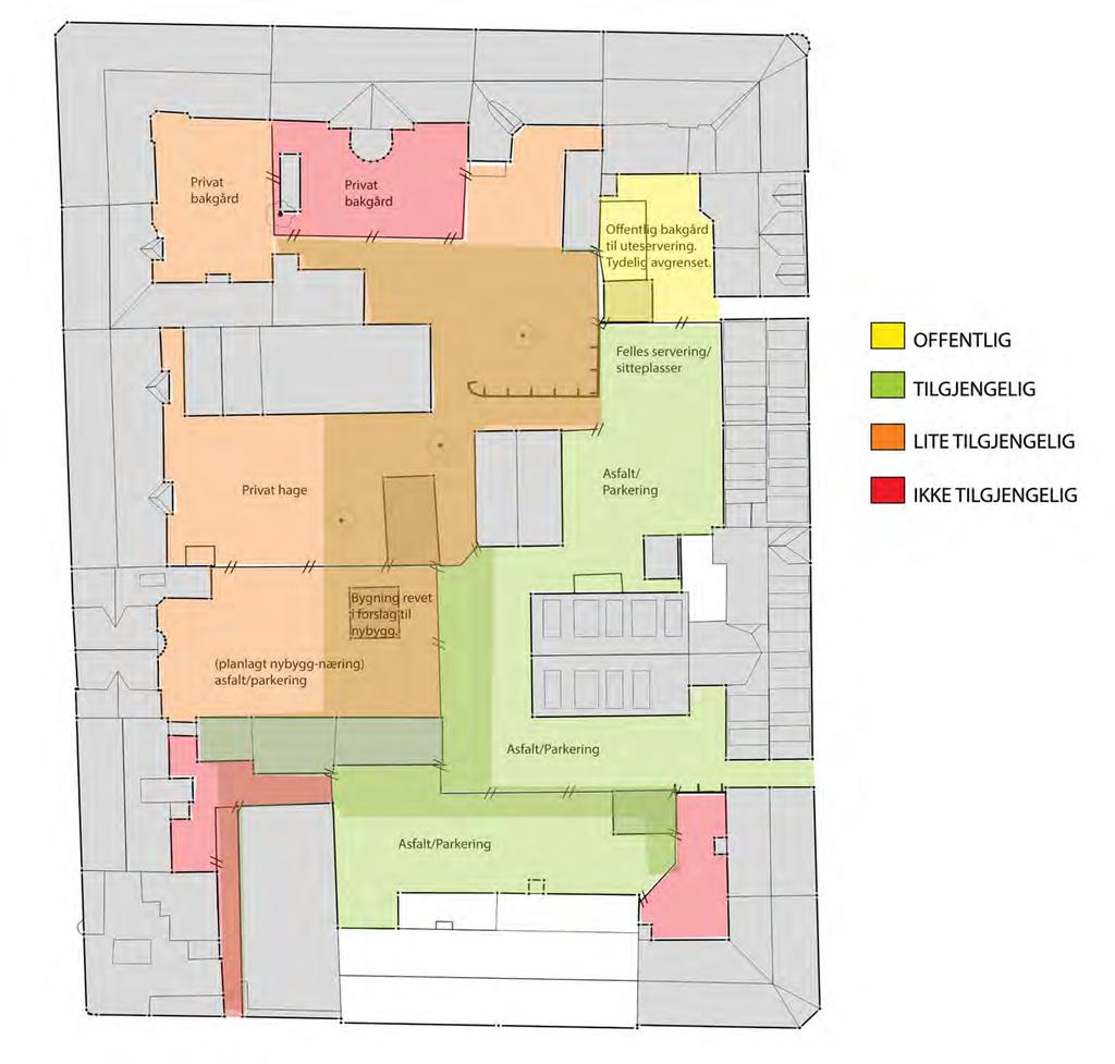 ANALYSE - TILGJENGELIGHET TOMT Beliggenhet: Nordre gate 20-22, Grünerløkka i Oslo. Tomt: 1 350 m 2 I dag er bakgården oppdelt og inngjerdet i grensen mellom flere av tomtene.