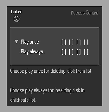 7 Trykk på OK eller 1 for å bekrefte, og trykk på 1 en gang til for å gå ut av menyen. Nå må du taste inn koden hver gang du vil spille av en plate som ikke er godkjent.