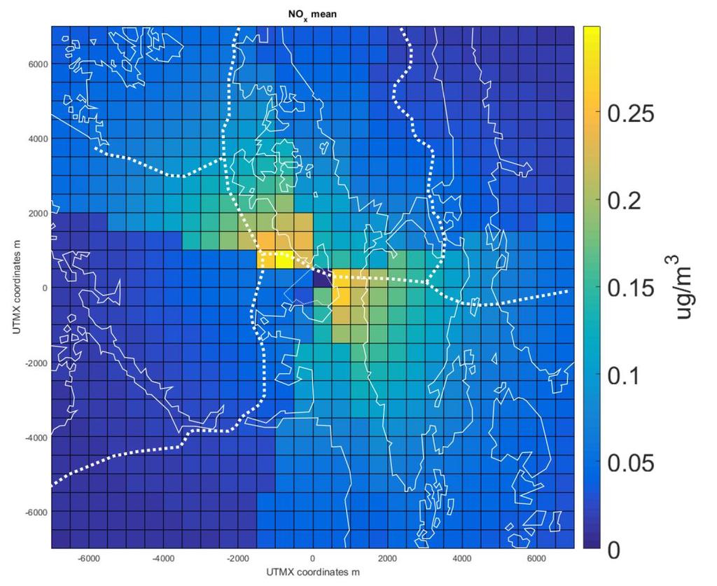 Figur 10: Årsmiddelkonsentrasjoner av NO X