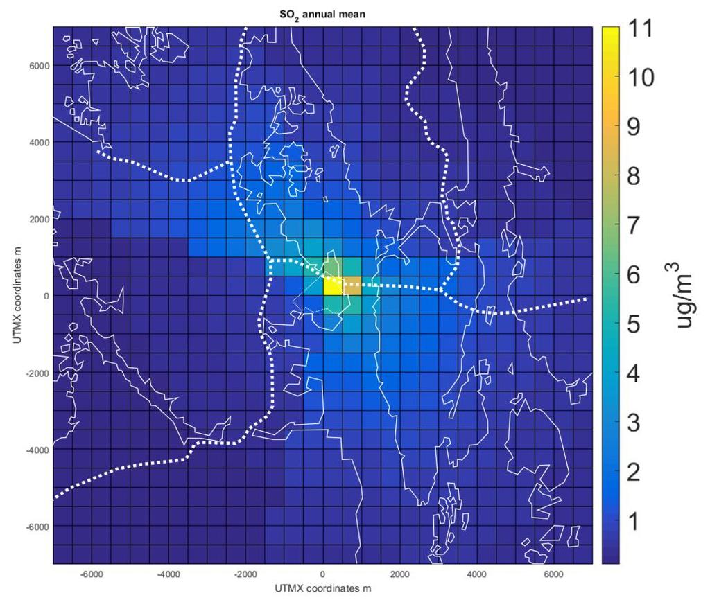 Figur 11: Årsmiddelkonsentrasjoner av SO 2