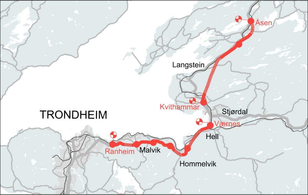 Overordnet om vegstrekningen regulering/ny regulering Kvithammar Åsen Kommunedelplan 2/3-felt endres til 4-felts vei Økt hastighet