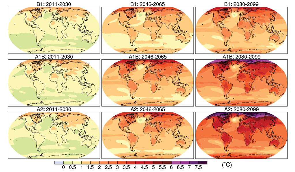 Beregnet temperatur i dette århundre Ekstrem