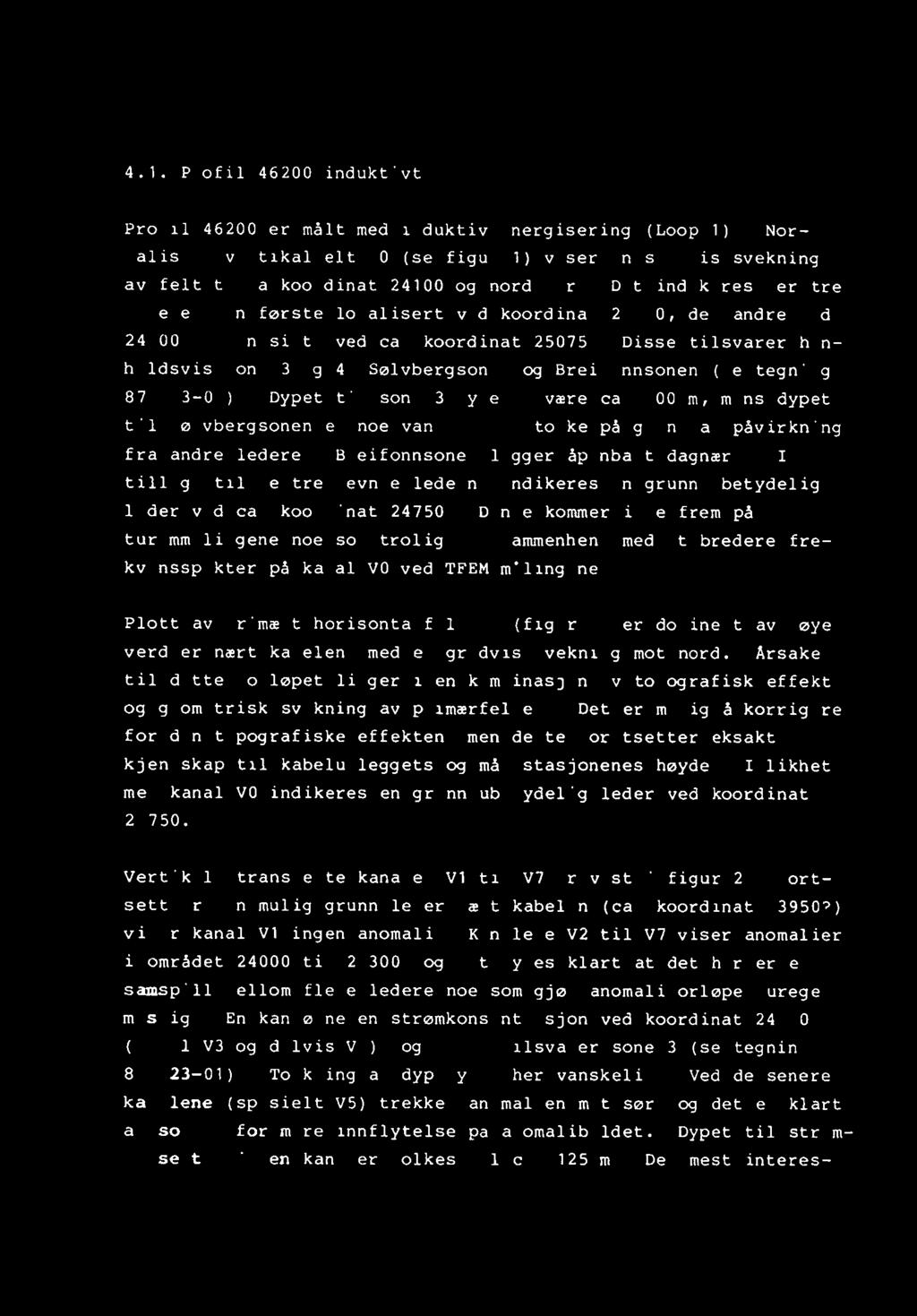 -7-4.1. Profil 46200 indukt vt Profil 46200 er målt med induktiv energisering (Loop 1). Normalisert vertikalfelt VO (se figur 1) viser en stegvis svekning av teltet fra koordinat 24100 og nordover.