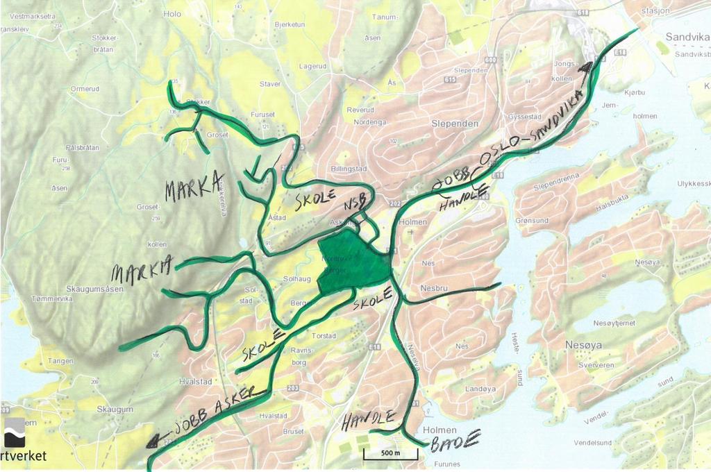 Sentrale målpunkt samspill med andre Billingstad og Hvalstad stasjon Forbindelser til stasjonene