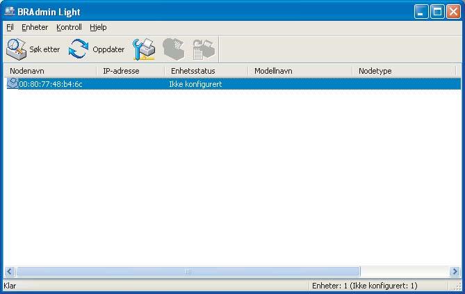 eks. Windows Firewall), kan det hende at BRAdmin Light ikke oppdager den ukonfigurerte enheten. Hvis dette er tilfelle, deaktiver det personlige brannmurprogrammet og prøv BRAdmin Light igjen.