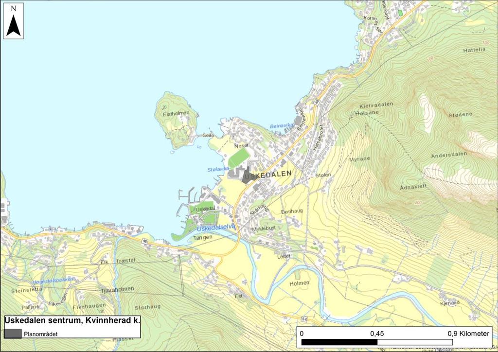 omegn med planområdet markert i midten