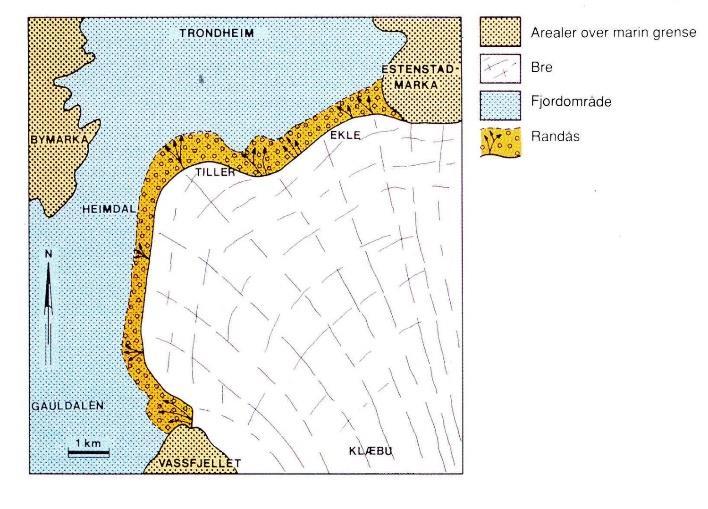 Geologi Heimdalsryggen Randås (Reite m.fl. 1999) Isfremrykk mellom vassfjellet og Estenstadmarka laget en randås fra Torgård i sør via Heimdal (ca.