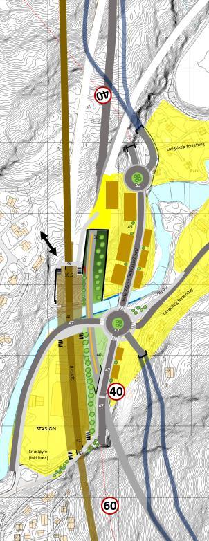 82 av 134 Alternativ VC12 liknar på VC11, men med rundkøyringane for kryssa plassert utanfor tunnelane. Dette legge eit større beslag på areal sentralt på Vaksdal.