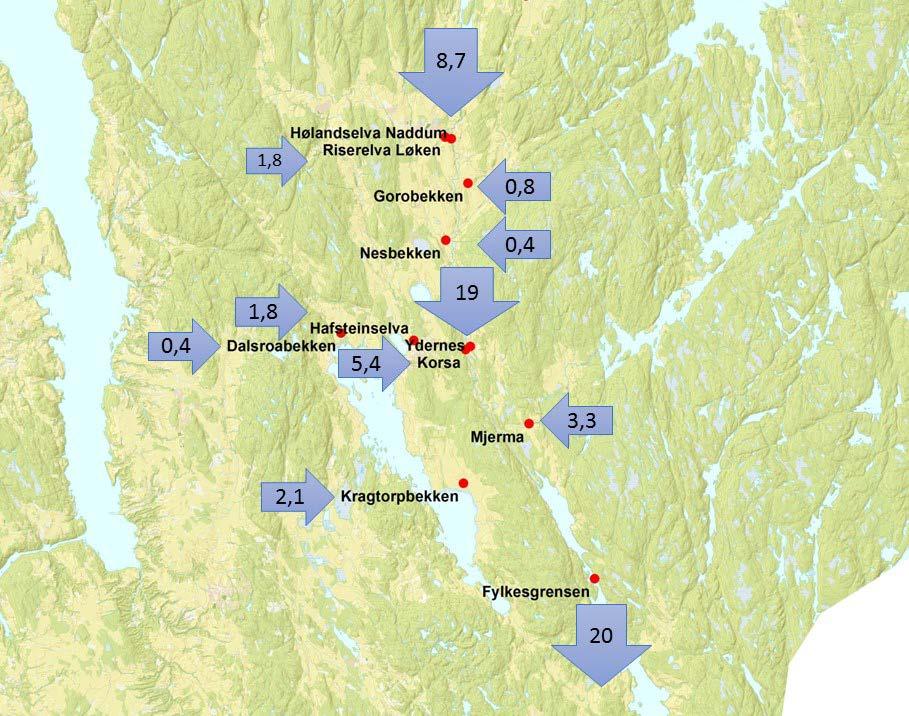 Fosforbudsjett fra Bjørkelangen til Skulerudsjøen Figur 27.