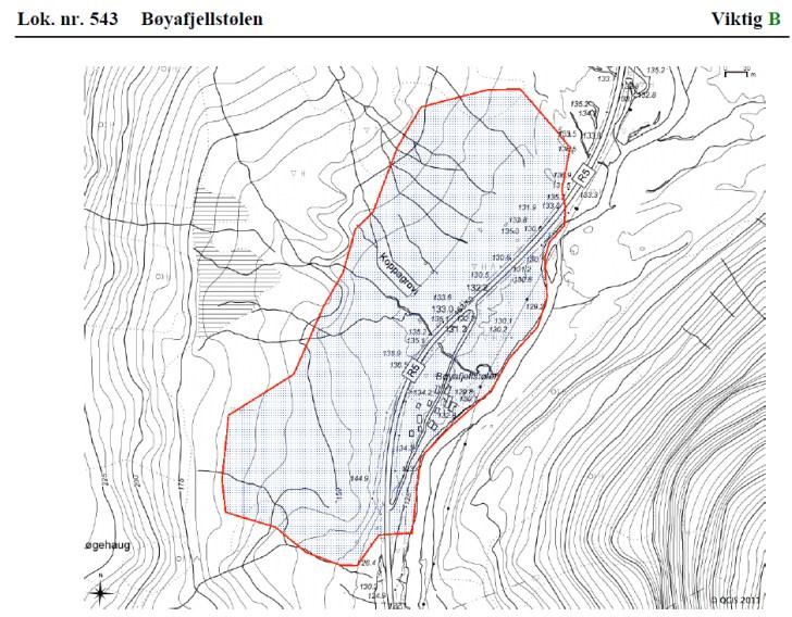 Av dei seks førstnemnde, kan den som ligg nærast Bøyastølen følgjast omtrent samanhengande. Brevasshytta ligg på ein 5m høg morenerygg. Denne har 2-3cm kartlav og er frå 1930.