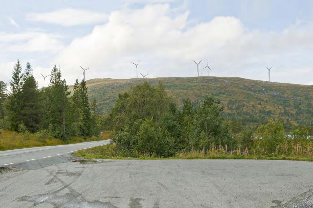 Figur 9: Geitfjellet vindkraftverk full utbygging sett fra Våvatnet.