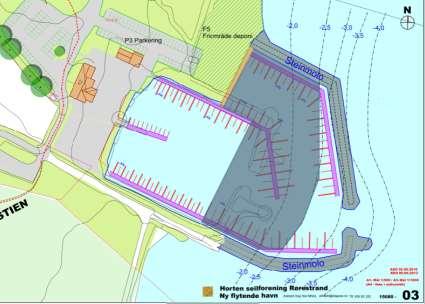 Mudringsøknaden bygger på godkjente reguleringsplan (figur 1) hvor det følger at havna skal utvides med 70 nye båtplasser for båter opp til 45 fot.
