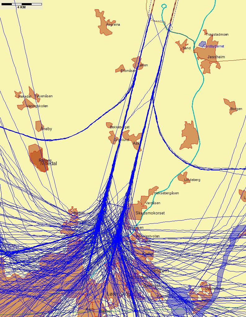 9.3.1 Landinger Landinger fra sør med jetfly, eksempeldag med nordlig trafikkretning hele dagen Figur 2. Torsdag 31.