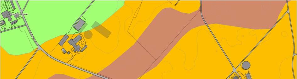 Figur 24. Løsmassekart for området ved skissert lokalitet overvåking. Orange er breelvavsetning og brun er myr. 2.3.