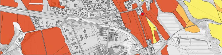 Jordkvalitet i området rundt Skogmo i Overhalla. Rød=Svært god, Orange=God og Gul=Middels (fra Kilden, www.nibio).