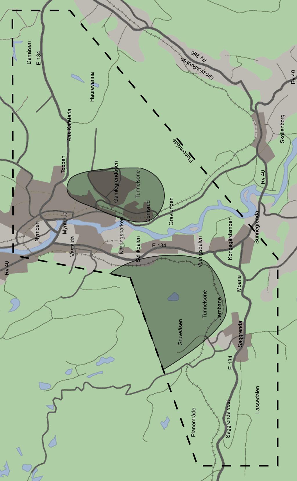 Kart over Kongsberg, viser