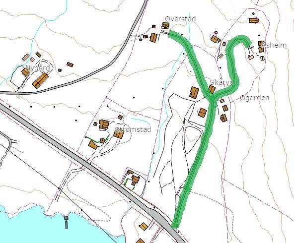 280 og går til eiendommen Hervik og omkringliggende hytter. 36 38: Evenstad Veien tar av fra skogsbilveien til Skalpeli til bl.