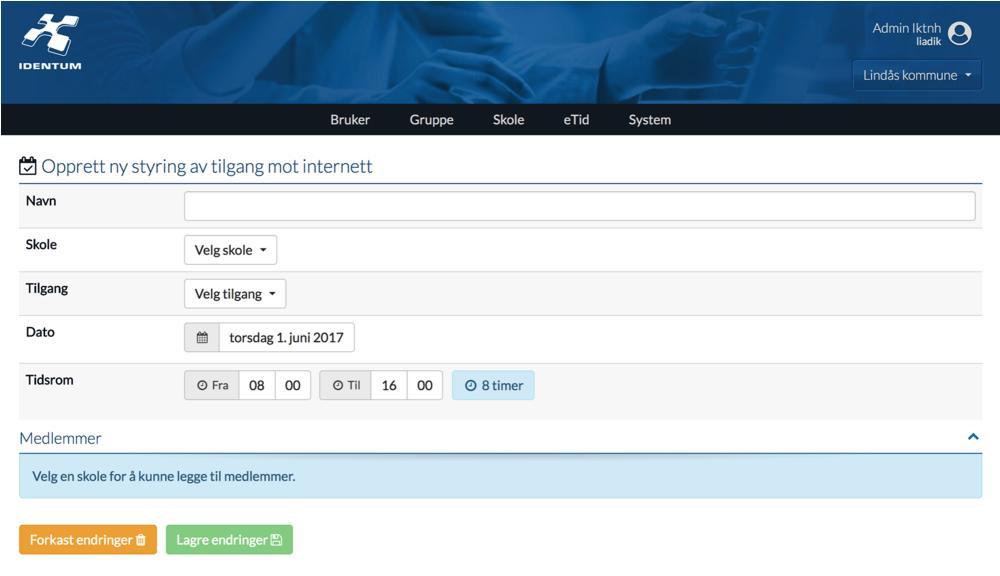 Knapp for å opprette Figur 12 - Detaljside for skole. 1 2 3 4 5 6 Figur 13 - Side for å opprette ny styring av tilgang mot internett.
