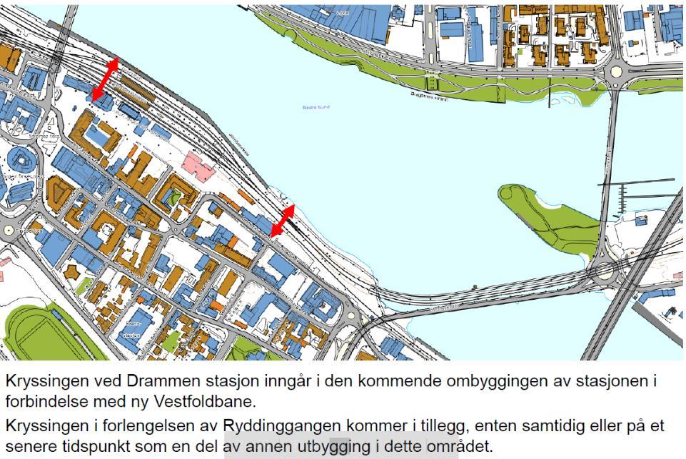 Tangensporet Fra samarbeidsavtale (2012): Drammen kommune ønsker i tillegg ny undergang på grunn av byutviklingen i området Etablerig av undergang er avhengig av flytting eller nedlegging av Kommunen