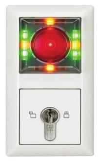 Røde lysdioder lyser. Ulåst Låst Alarm ved knappbruk eller sabotasje.