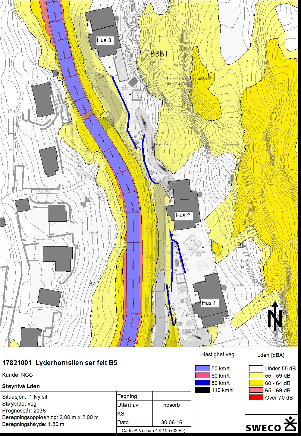 A Vedlegg 1 Figur 1. Støynivå 1,5 m over terreng.