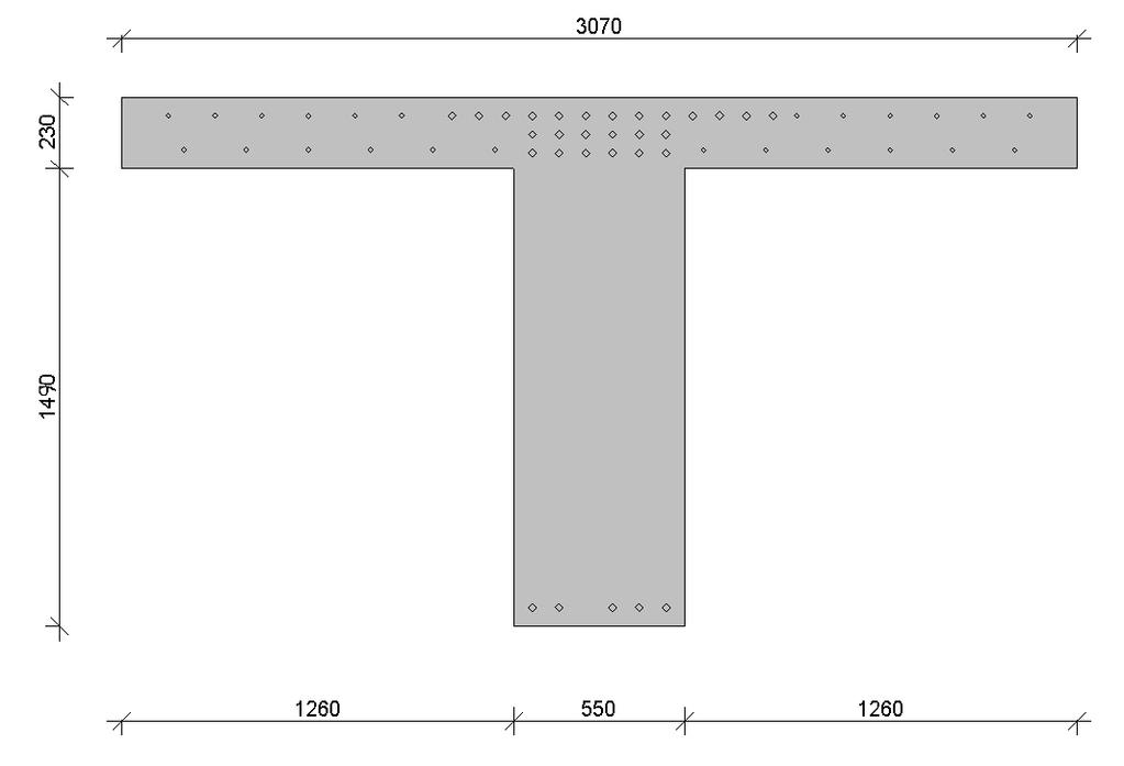 KAPITTEL 6. KAPASITET I BRUDDGRENSETILSTAND Figur 6.4: T-tverrsnitt ved støtte, akse 21 Tabell 6.