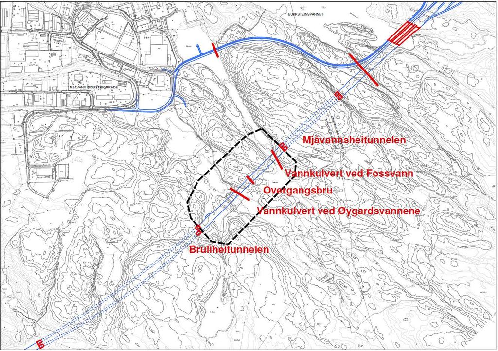 7.5.2 Delstrekning 2: Mjåvannsheia - Bruliheia Strekningen går fra det vestlige utløpet av Mjåvannsheitunnelen til og med østre påslag tunnel i Bruliheitunnelen.