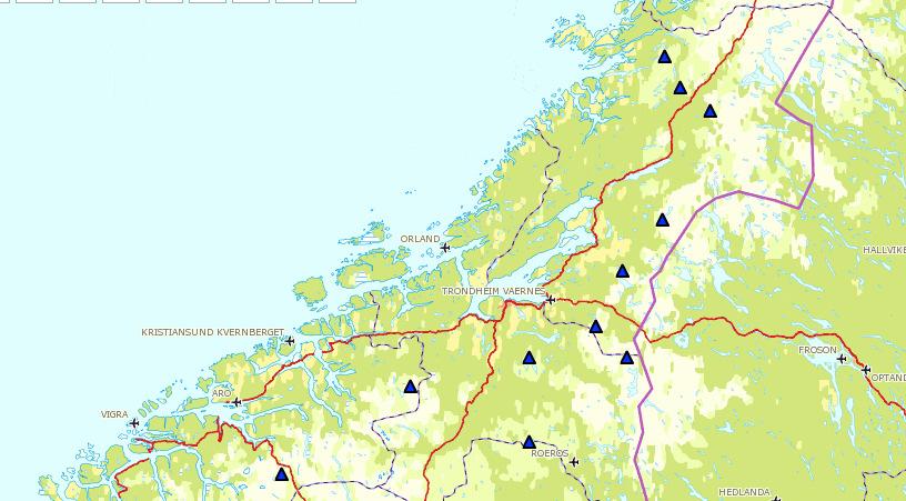 Side 5 av 12 Figur 4: Kart som viser dokumenterte eller antatte ynglinger av jerv i 2013 (Rovbasen).