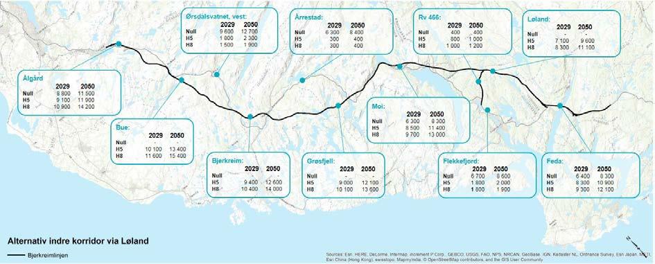 Det suppleres med kart med trafikktall for ny indre korridor Moi-Bue via og ny indre